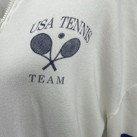 USA Tennis Team Greyson Threads Fleece White Half Zip Cropped Elastic Pullover S - Picture 2 of 6